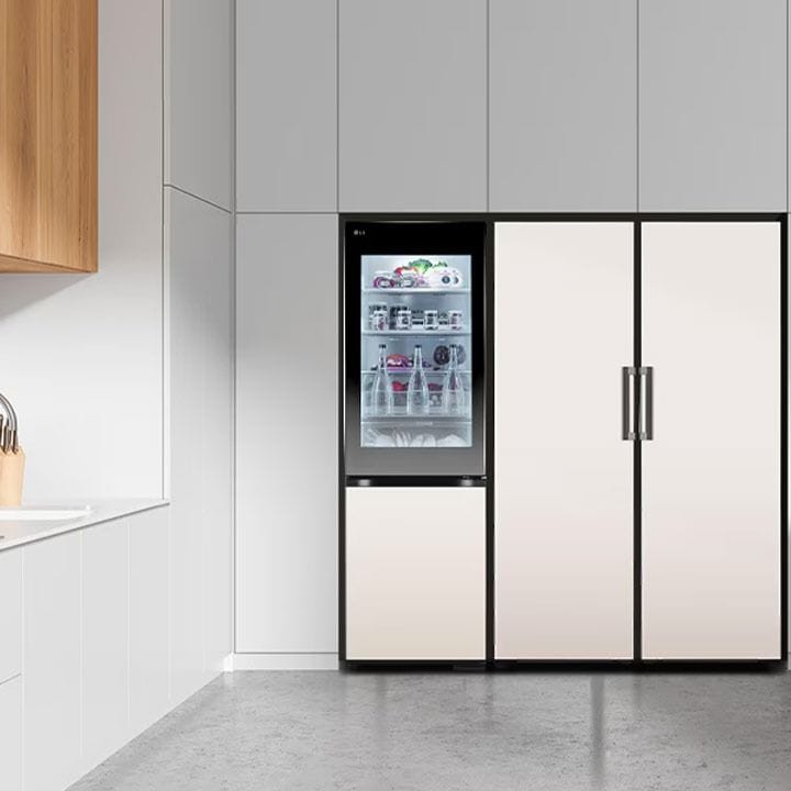 LG InstaView™ Bottom Freezer Refrigerator 349L, LINEAR Cooling, DoorCooling⁺™, FRESH Converter, Zero Clearance, Multi Air Flow - Beige/Black - GR-V479QGKW
