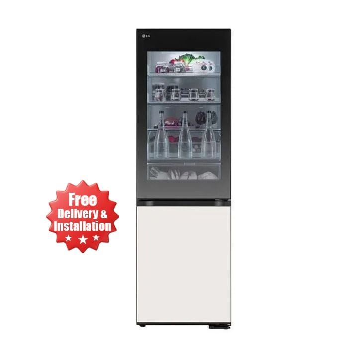 LG InstaView Bottom Freezer, Door Cooling+ TM, Multi Air Flow, Smart Diagnosis, Wi-Fi, Zero Clearance, Linear Cooling 349L - White - GR-V479QGKW