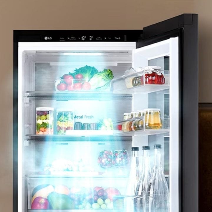 LG InstaView™ Bottom Freezer Refrigerator 349L, LINEAR Cooling, DoorCooling⁺™, FRESH Converter, Zero Clearance, Multi Air Flow - Beige/Black - GR-V479QGKW