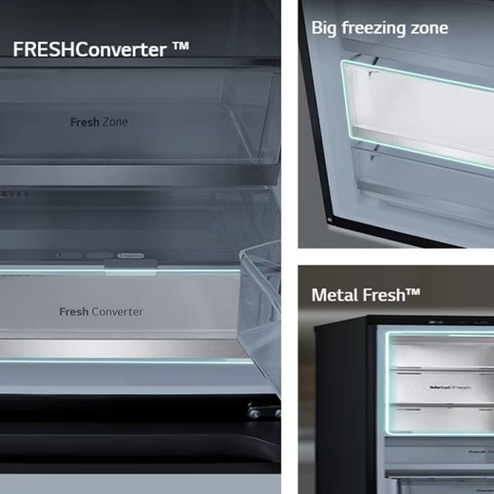 LG InstaView™ Bottom Freezer Refrigerator 349L, LINEAR Cooling, DoorCooling⁺™, FRESH Converter, Zero Clearance, Multi Air Flow - Beige/Black - GR-V479QGKW