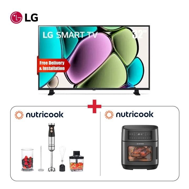 LG 32" Smart TV + Nutricook Air Fryer Oven 2 1900W 12L + Nutricook Hand Blender 1200W - Compact Living Bundle (101003000000541 + 301006000000129 + 301006000000083)