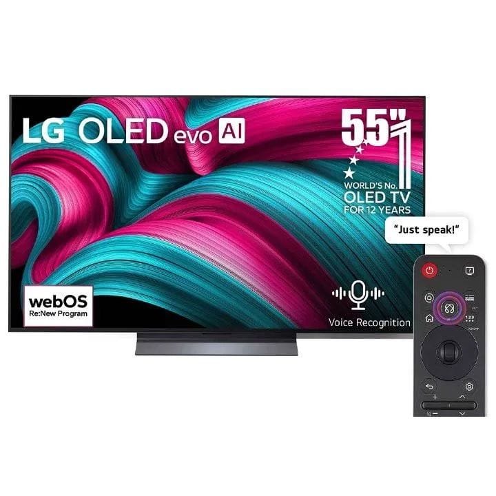LG OLED evo C5 4K Smart TV 55 Inch, α9 AI Processor 4K Gen8, VRR 144Hz Refresh Rate, Dolby Vision And Atmos - Black - OLED55C56LA