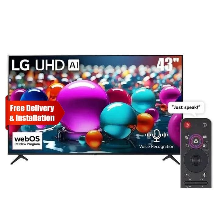 LG UHD AI UA85 4K Smart TV 43 Inch, AI Magic Remote, HDR10, webOS 25, Breathtaking Colour, ThinQ - Black - 43UA85006LA