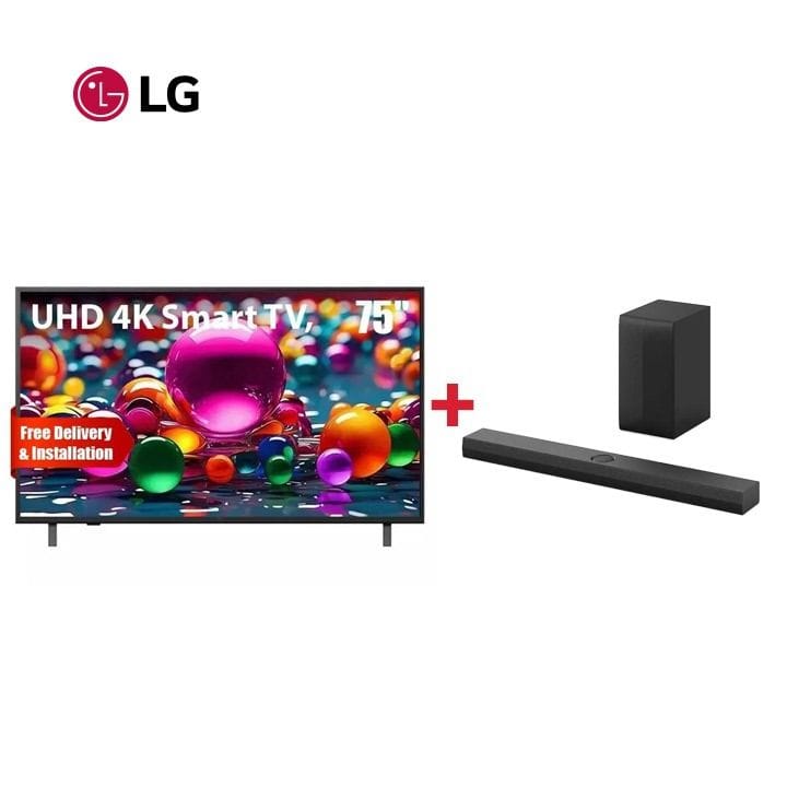 LG 3.1 Channel 400W Soundbar + LG 75" UHD 4K Smart TV - Home Audio Upgrade Bundle (101004000000213 + 101003000000575)
