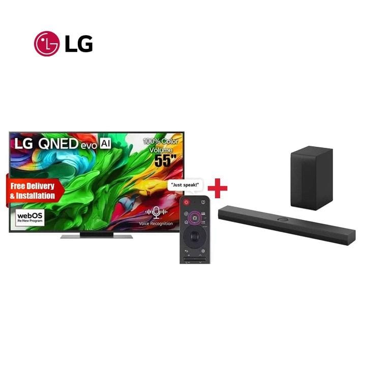 LG 55" QNED 4K Smart TV + LG S70TY 3.1ch 400W Soundbar - LG Cinema Experience Bundle (101003000000587+ 101004000000213)