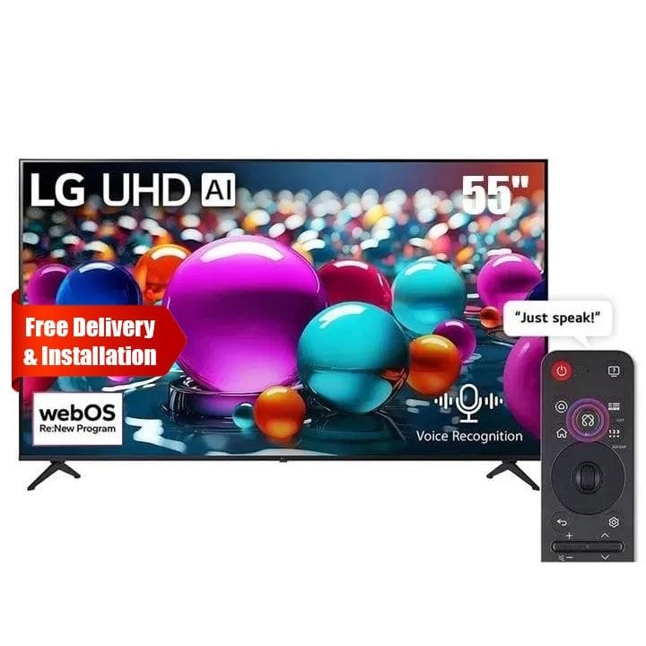 LG 55 Inch UHD AI UA85 4K Smart TV, α7 AI Processor 4K Gen8, AI Magic Remote, HDR10, webOS 25 - Black - 55UA85006LA