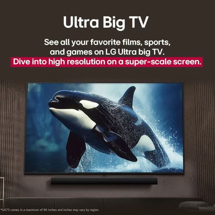 LG UHD AI 4K Smart TV 65 Inch, α7 AI Processor 4K Gen8, AI Magic Remote, HDR10, webOS 25 - Black - 65UA85006LA