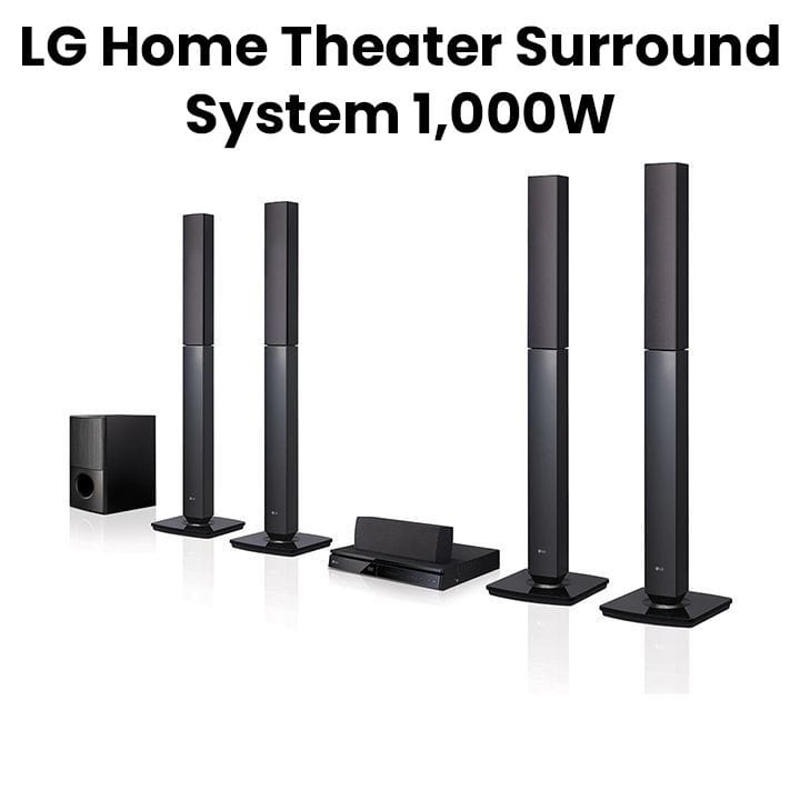LG 1000W Home Theater With 4 Tallboy Surround System, DVD HTS, 5.1 Channel, Bass Blast Subwoofer - Black - LHD657