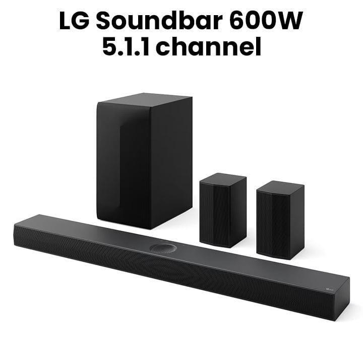 LG Soundbar For TV, Dolby Atmos 5.1.1 Channel, 120Hz Gaming, Center Up-Firing Speaker, AI Sound Pro, HDR10 - Black - S75TR (Open Piece/Display Unit)