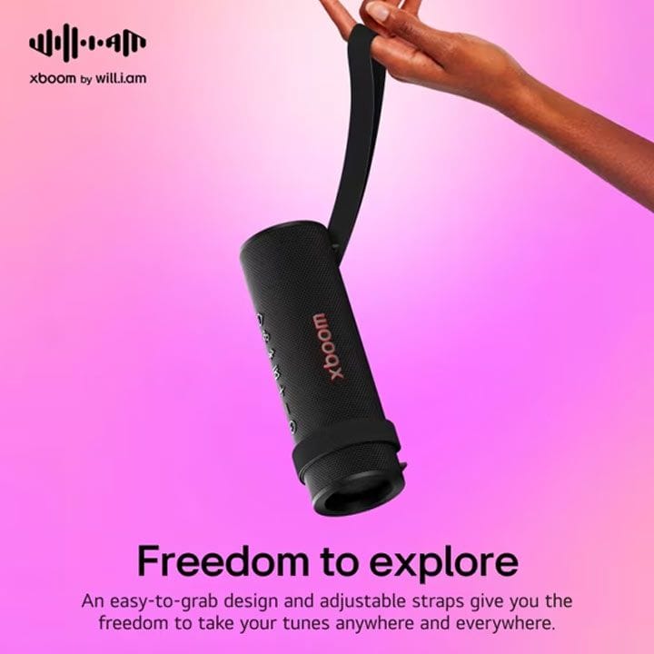 LG XBOOM Grab Bluetooth Speaker Signature Sound by Will.I.Am, IP67-Rated Water And Dust Resistance, 20 Hours Battery - Black