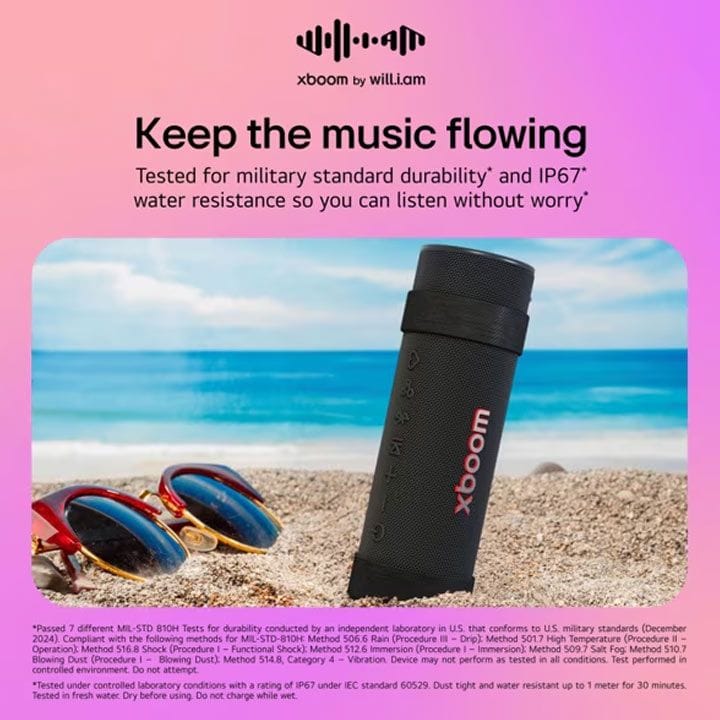LG XBOOM Grab Bluetooth Speaker Signature Sound by Will.I.Am, IP67-Rated Water And Dust Resistance, 20 Hours Battery - Black