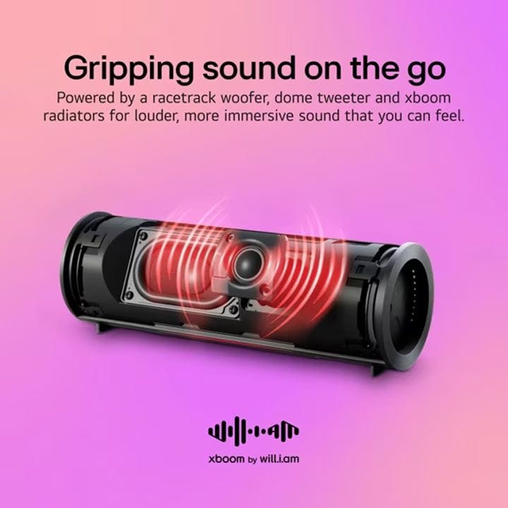 LG XBOOM Grab Bluetooth Speaker Signature Sound by Will.I.Am, IP67-Rated Water And Dust Resistance, 20 Hours Battery - Black