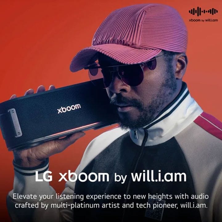 LG XBOOM Bounce Bluetooth Speaker, Signature Sound By Will.I.Am, Dual Passive Radiators, IP67 Dust And Water Resistant, 30Hours Playback - Black