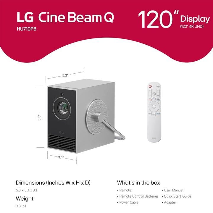 LG 2024 CineBeam Q Portable 4K UHD Projector | HU710PB