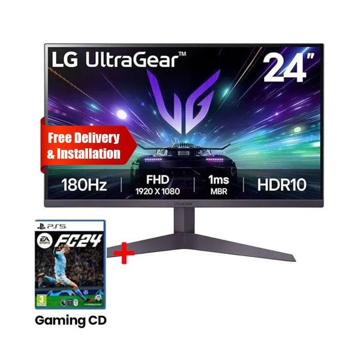 إل جي شاشة ألعاب ألترا جير فل إتش دي 24 بوصة 180 هرتز، 1 مللي ثانية MBR، اتش دي آر 10، 2024 | 24GS50F-B