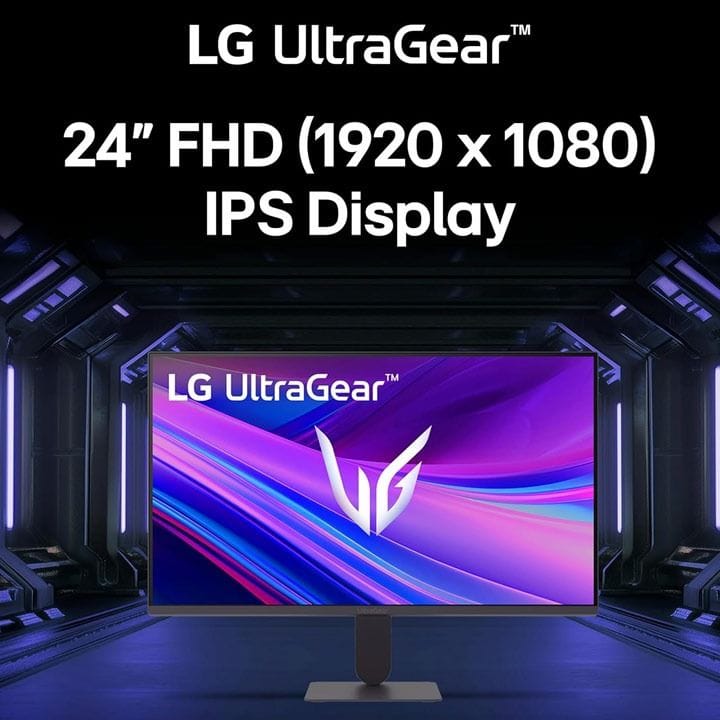 LG UltraGear™ Full HD IPS Gaming Monitor 24 Inch, 144Hz, 1ms MBR, NVIDIA G-SYNC Compatible, AMD FreeSync, sRGB 99% (Typ.), Anti-Glare - Black - 24G411A