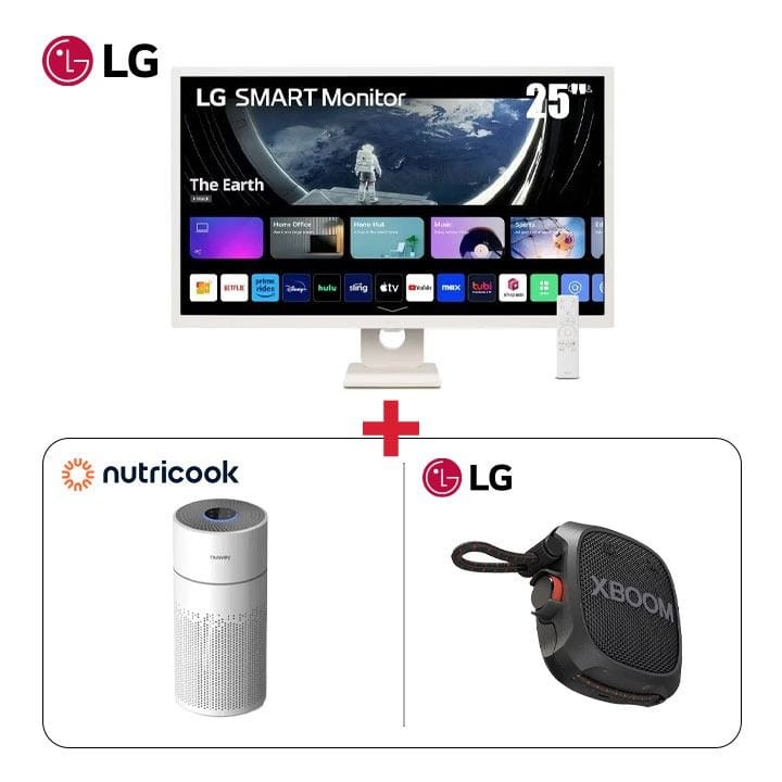 LG 25" FHD Smart Monitor + LG XBOOM XG2 Portable Bluetooth Speaker + Nutricook Air Purifier 4-Stage Filtration - Work From Home Bundle (101005000000436 + 101004000000218 + 301006000000133)