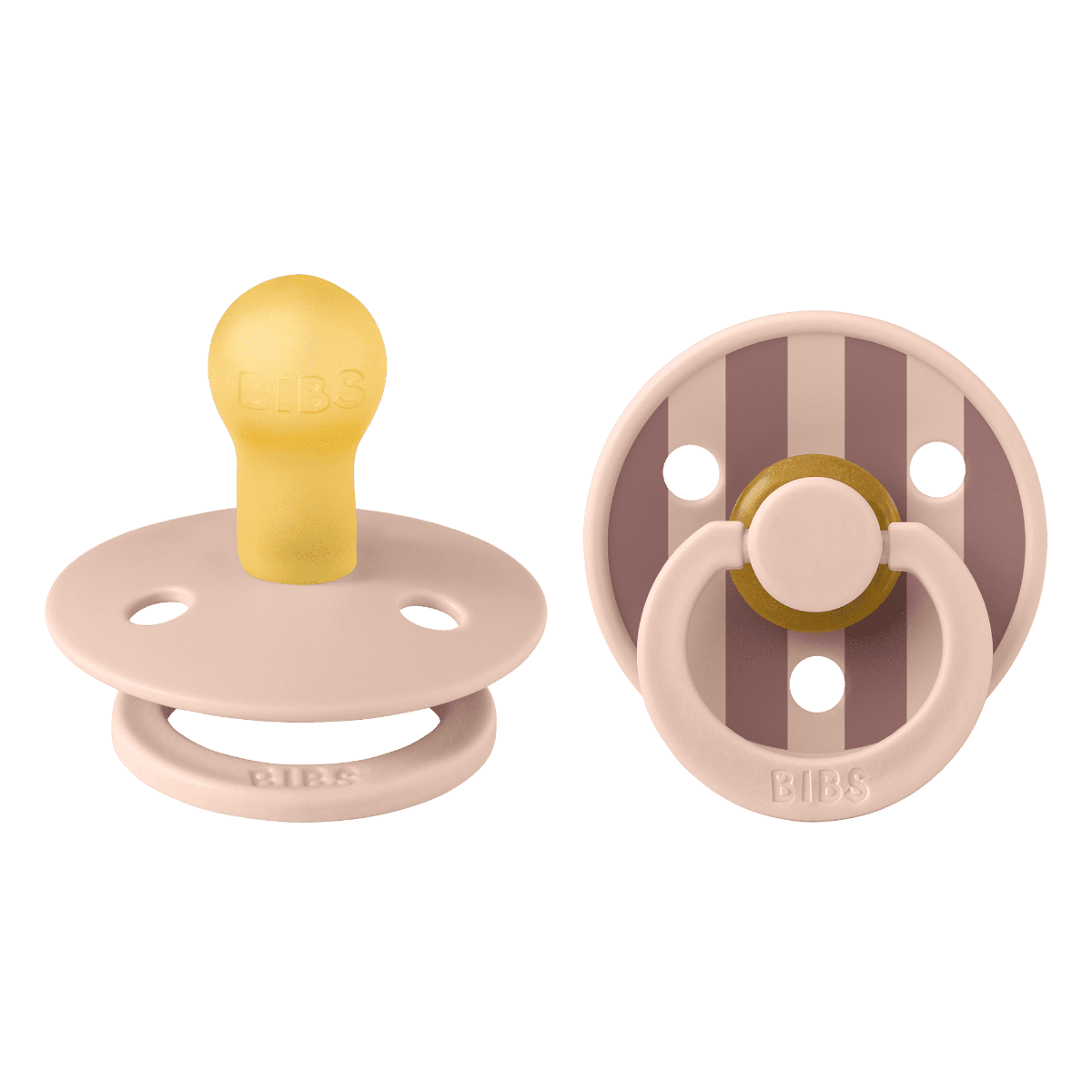 BIBS Block Latex Round Pacifier Studio Colour Size 1 0+ Months 2 Pack, Natural Rubber Nipple, Gentle Shield Design, BPA-Free - Blush Mix