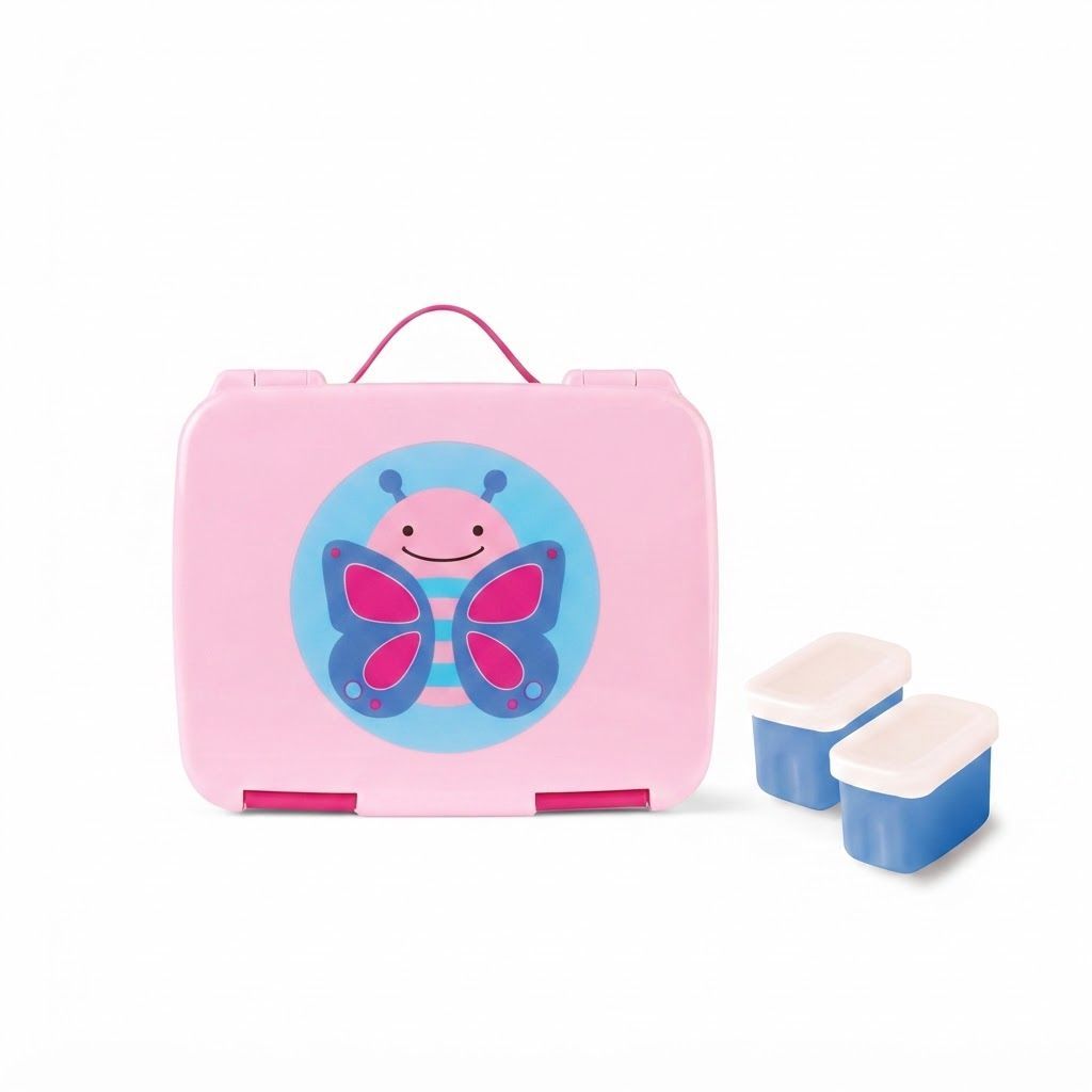 علبة غداء Skip Hop Zoo Bento بتصميم الفراشة +3 سنوات، إغلاق محكم يساعد على منع الانسكاب، مقبض حمل مرن، آمنة للغسل في غسالة الصحون - متعدد الألوان