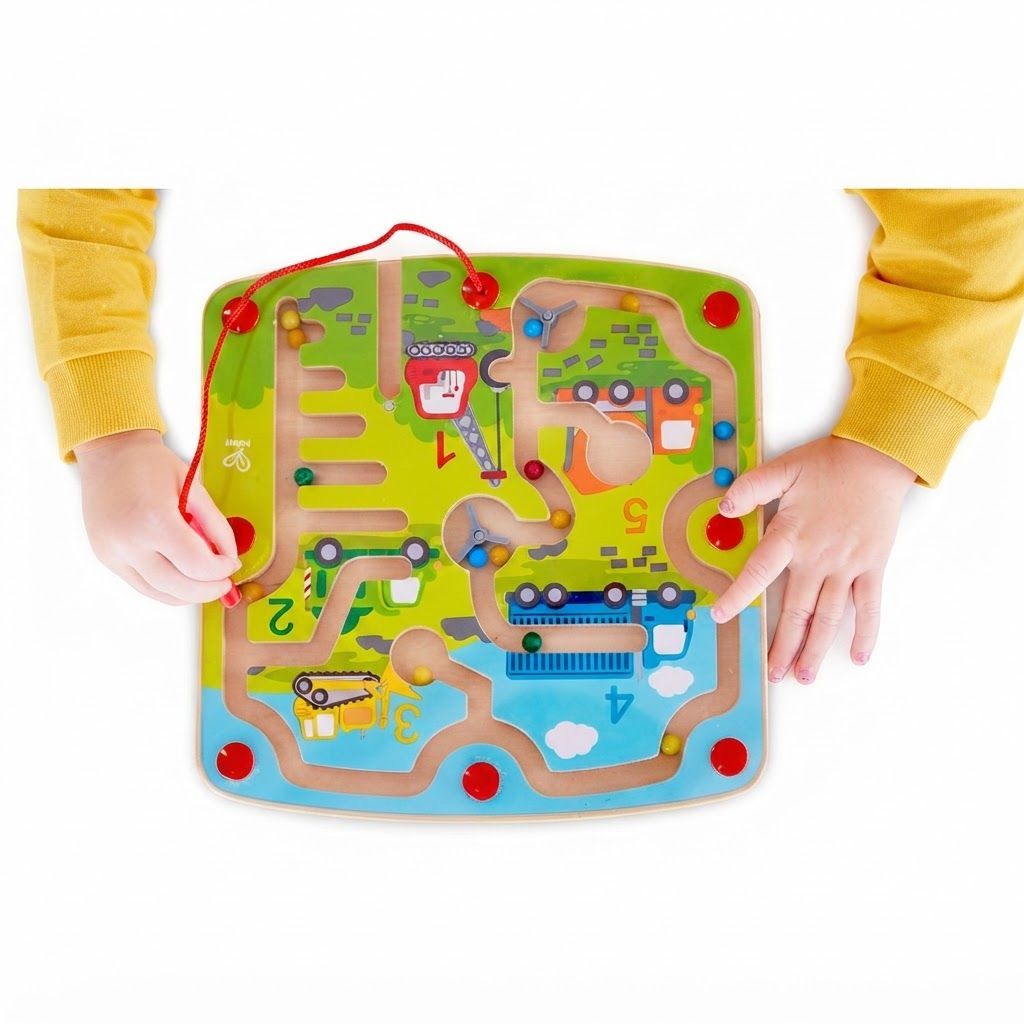 Hape Magnetic Maze Construction Number Counting Puzzle Toy for Toddlers, Durable Wooden Game