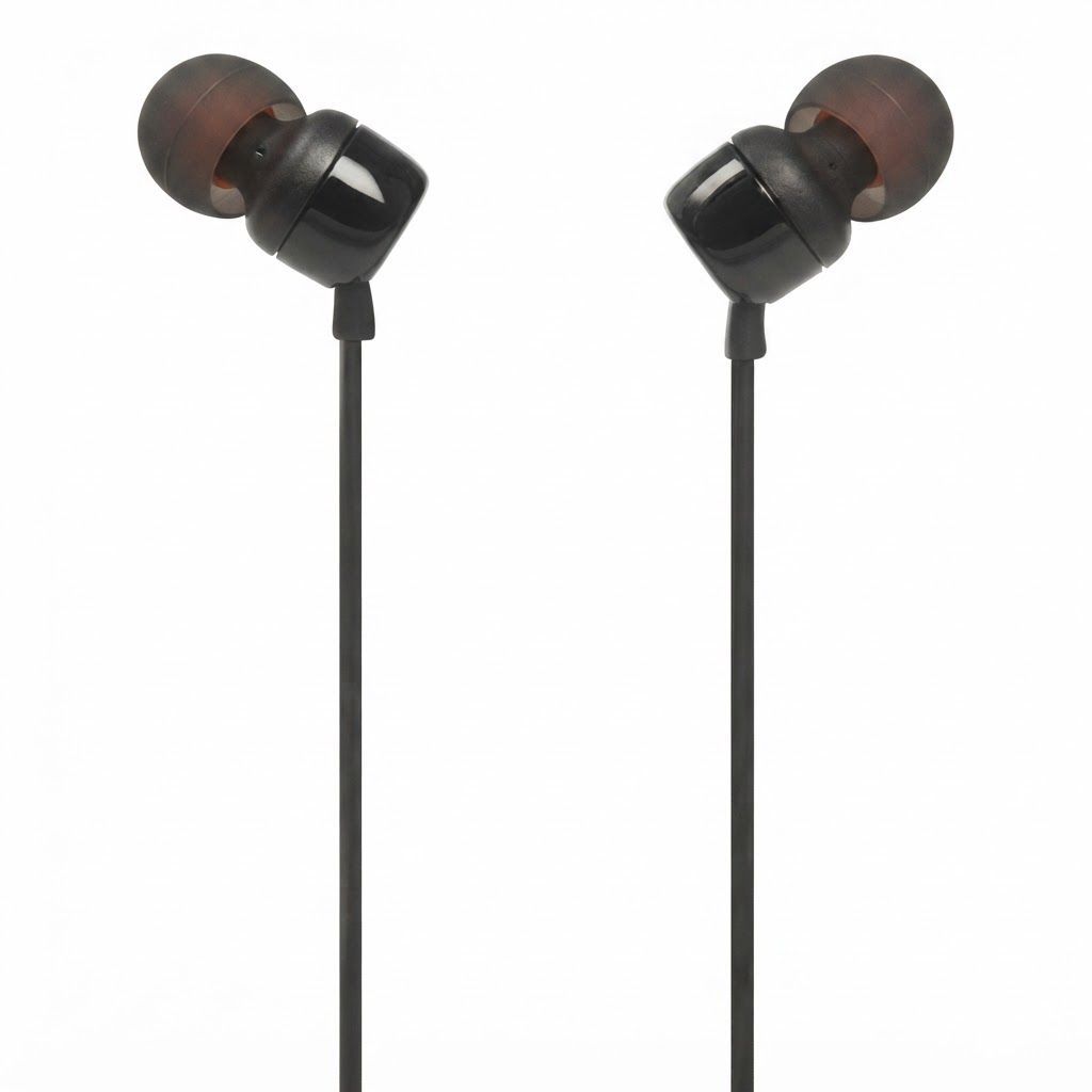 JBL Tune 110 Wired In-Ear Headphones, JBL Pure Bass Sound, 1-Button Remote & Mic, Tangle-Free Flat Cable | Black - JBLT110BLK