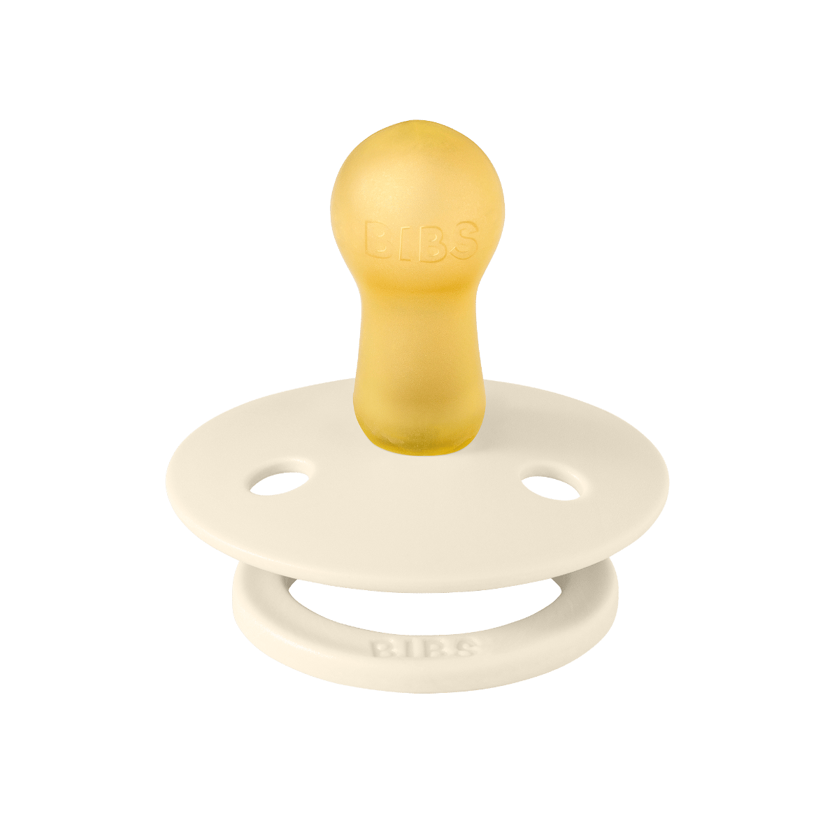 BIBS Noor Studio Colour Latex Round Pacifier Size 2 6+ Months 2 Pack, Ergonomic Shield Design, BPA-Free And Safe Materials - Ivory/Gold