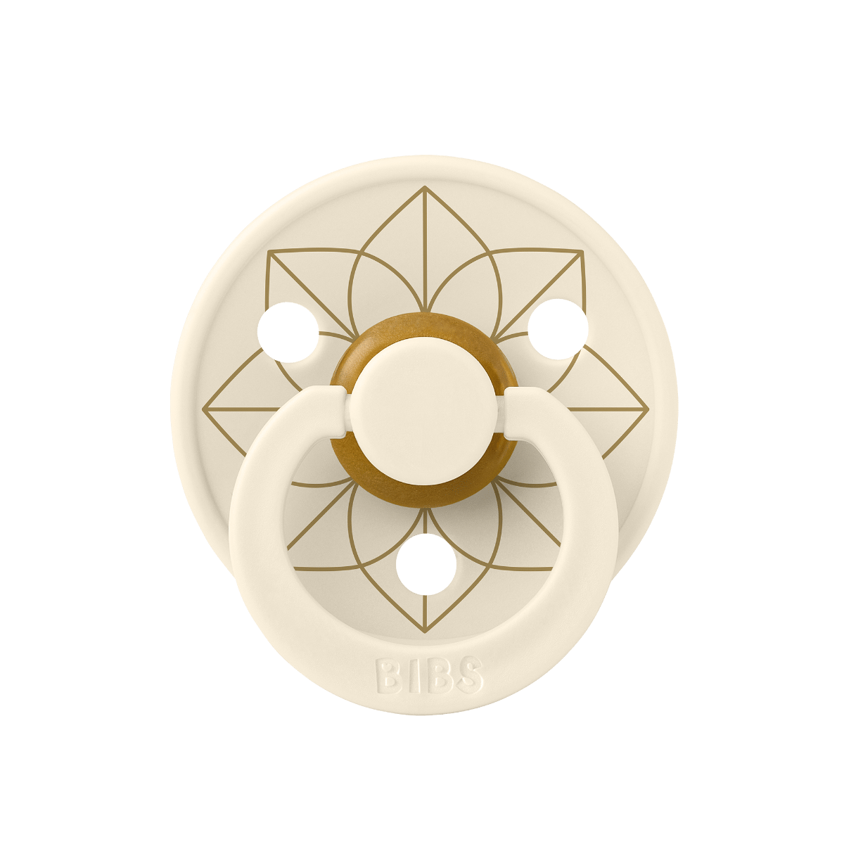 BIBS Noor Studio Colour Latex Round Pacifier Size 2 6+ Months 2 Pack, Ergonomic Shield Design, BPA-Free And Safe Materials - Ivory/Gold