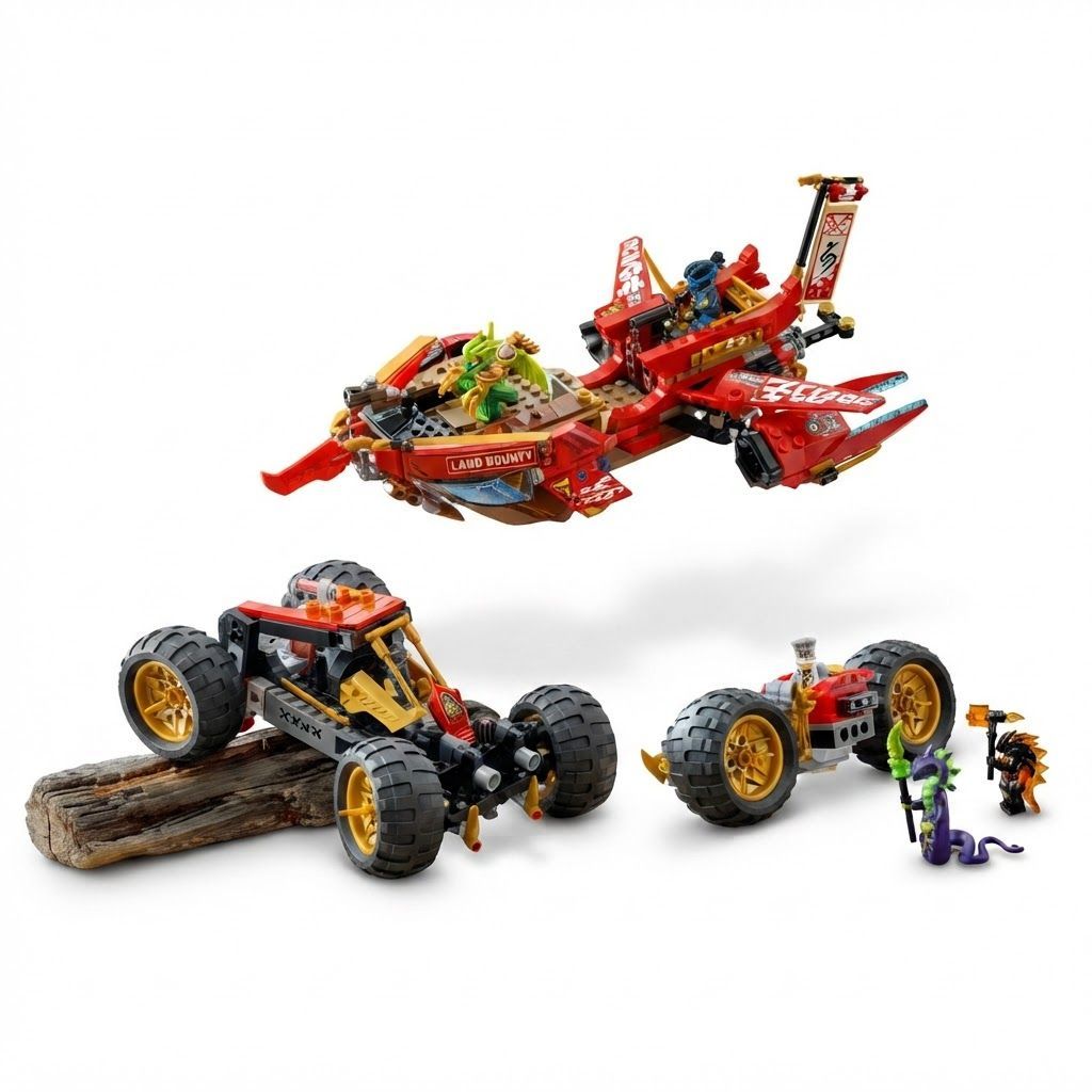 LEGO NINJAGO Land Bounty 3-in-1 Ninja Vehicle Toy Building Set with Flying Boat, Off-Road 9+ years, 3-in-1 Vehicle