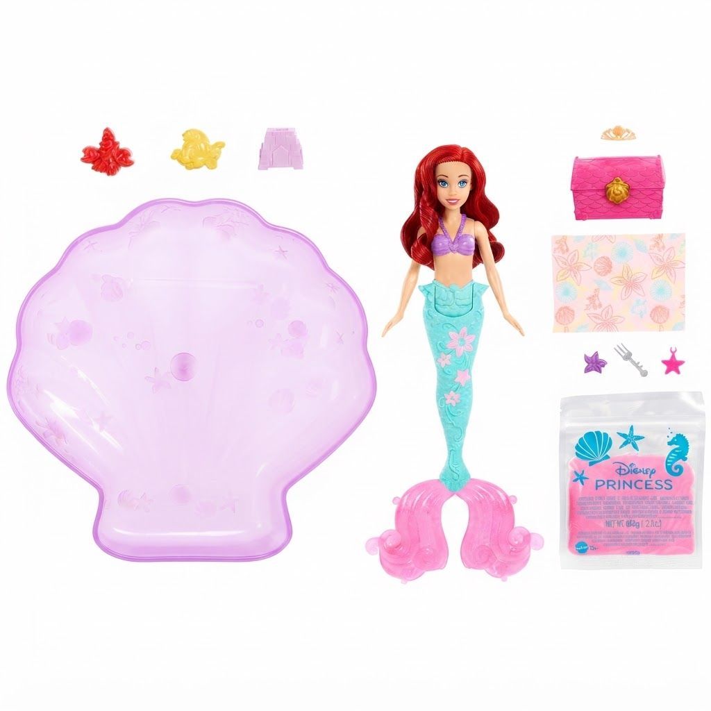 Mattel Disney Princess Ariel Mermaid Doll & Pool Playset, Moldable Sand, 3 Sand Molds, Beach Accessories & Doll