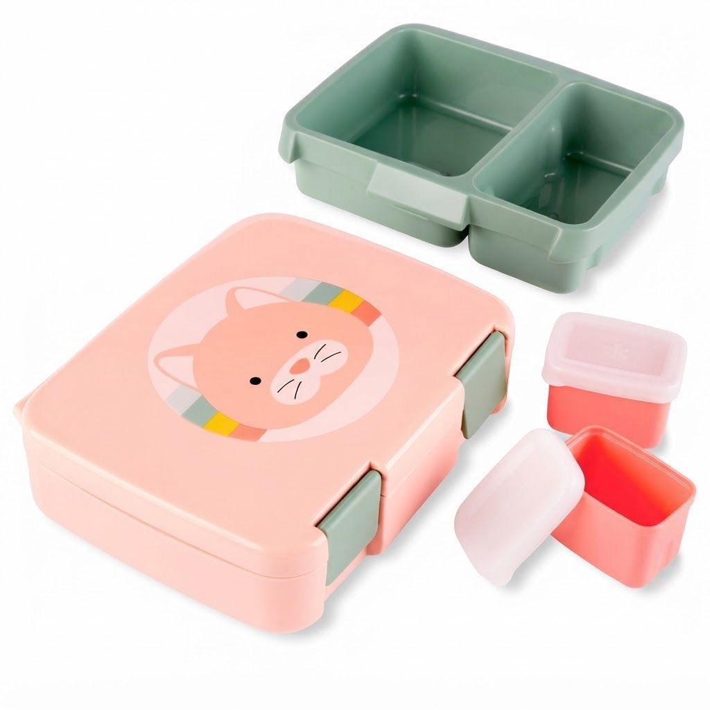Skip Hop Zoo Bento Cat Lunch Box 3+ Years, Secure Seal Helps Prevent Messes, Flexible Carry Handle, Dishwasher-safe - Multicolour