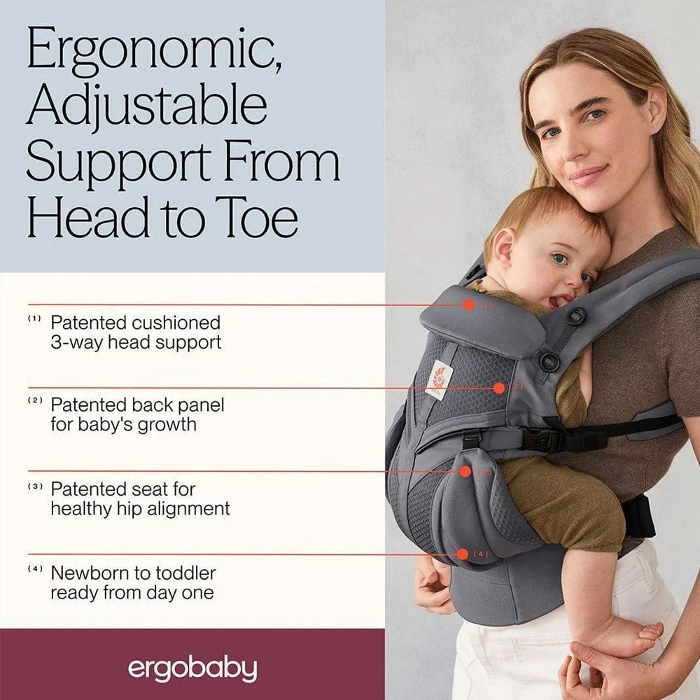 Ergobaby Omni Classic Baby Carrier, Multiple Ergonomic Carry Positions, 3-Way Adjustable Cushioned Head Support - Charcoal Gray