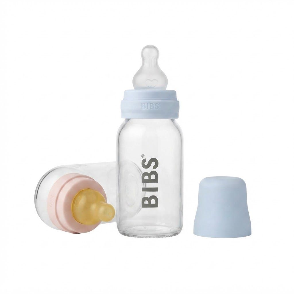 BIBS Round Nipple Latex Baby Bottle 2+ Months 270ml 2 Pack, Medium-Flow Nipple, Slim Shape And Light Design, Lightweight And Easy To Clean - Ivory