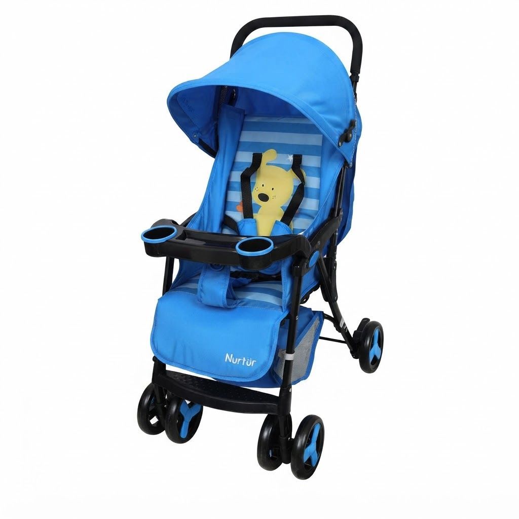 Nurtur Ryder Ultra Compact Lightweight Baby Travel Stroller, Reclining Seat with Food Tray, 0-36 Months, 5-Point | Multicolor