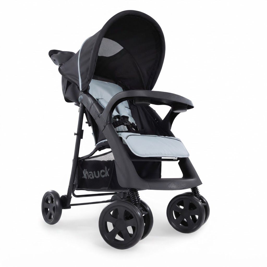 Hauck Shopper Neo 2 Lightweight Travel Stroller, Caviar Stone, 7.9kg Agile Pushchair, Compact One-Hand Fold | Silver