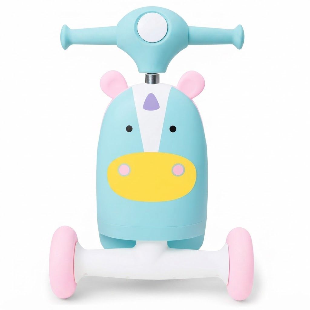 Skip Hop Zoo Unicorn Ride On 3 in 1 Scooter 12+ Months, Adjustable Handle For Comfortable Standing Height, Three Ways To Play - Multicolour