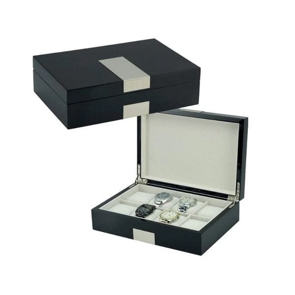 Luxury Signature Wooden Watch Storage Box, 8 Slot Watch Organizer with High Gloss Finish, Black Velvet Lining