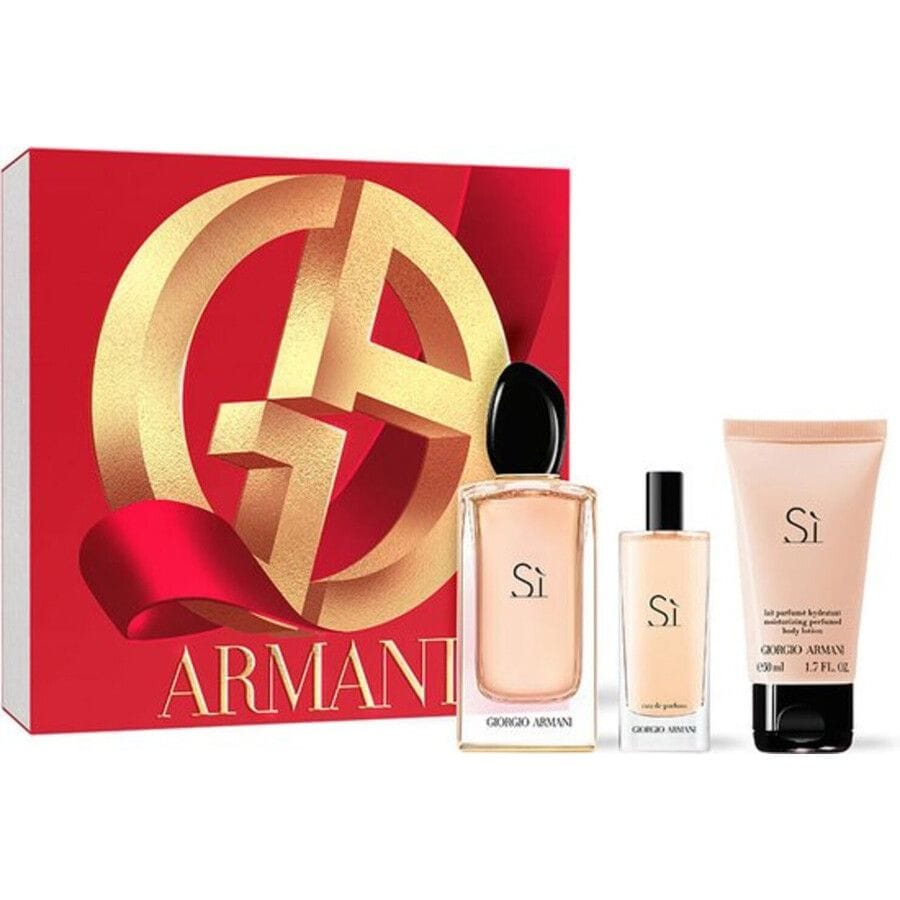 Giorgio Armani Sì Eau de Parfum for Women Gift Set, Elegant Floral Chypre Fragrance with Blackcurrant, Rose, Vanilla & Woody Notes - 100ml + 15ml Mini Spray + 50ml Body Lotion