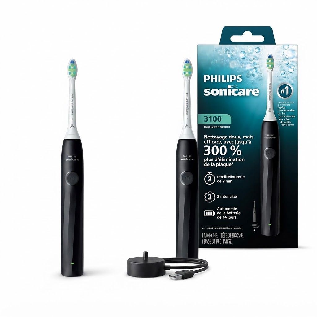 Philips Sonicare 2000 Series Electric Toothbrush HX4021/02, Black - Sonic Tech, 2 Intensity Settings