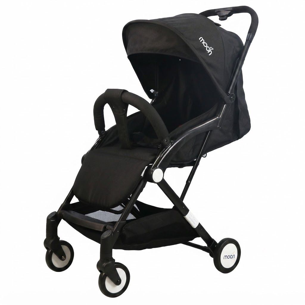 The Moon Brand Ritzi Compact Travel Stroller - Lightweight Foldable Cabin Pram for Newborns to 3 Years, 0-18kg (up to 3 years), 5-Point Harness | Black