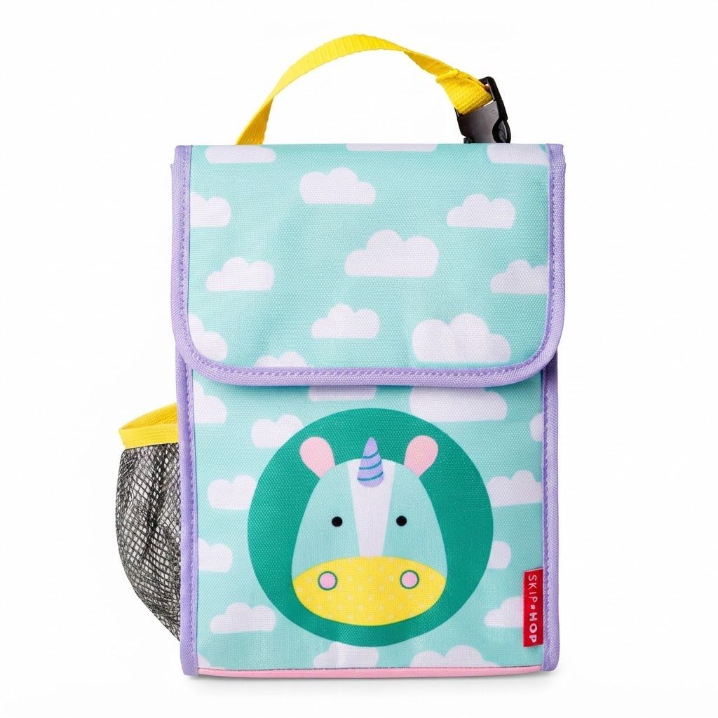 Skip Hop Zoo Monkey Lunch Bag 3+ Years, Spacious and Lightweight Lunchbox With Mesh Bottle Pocket, Easy-Carry Handle, Secure Flap Closure - Multicolour