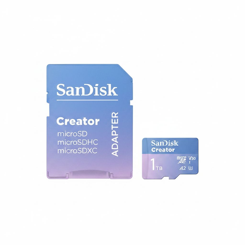 سانديسك كرييتور microSD سعة 1 تيرابايت مع محول، بسرعة قراءة تصل إلى 190 ميجابايت/ثانية، أزرق