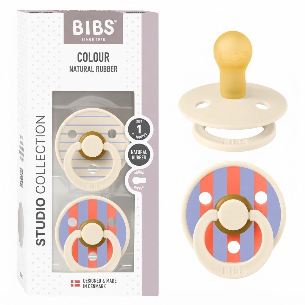 BIBS Pin Latex Pacifiers Studio Colour Size 1 0+ Months 2 Pack, Gentle Shield Design, Natural Rubber Nipple, BPA-Free - Ivory Hush Mix