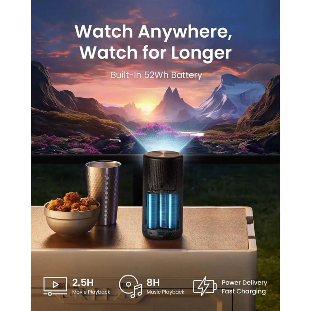 جهاز عرض ليزر محمول Anker Nebula Capsule 3، يدعم Google TV، دقة 1080p Full HD، سطوع 300 لومن ANSI، صوت Dolby | أسود - D2425212