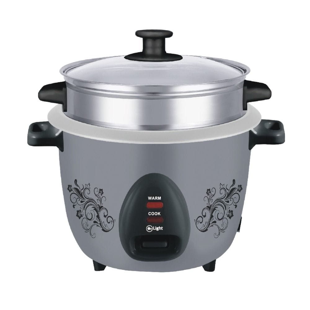 Mr Light 1.8L Rice Cooker, One-Touch Operation, Keep Warm Function, Steaming Tray Included | Grey - MR 2585