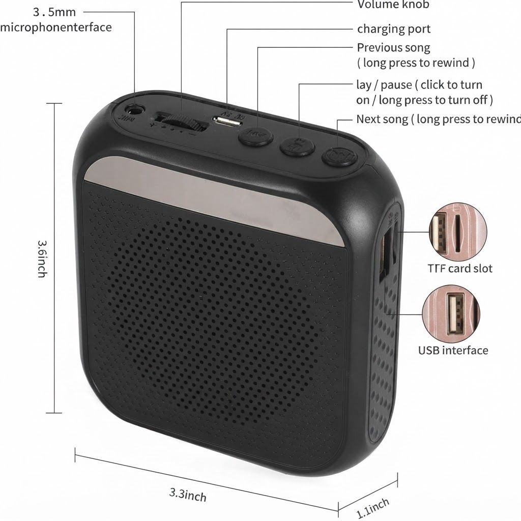 ELECDON Voice Amplifier with Wired Microphone Headset, Portable Rechargeable PA Speaker, Personal Speech Amplifier for Teachers, Tour Guides, Coaches, Yoga & Fitness|Black