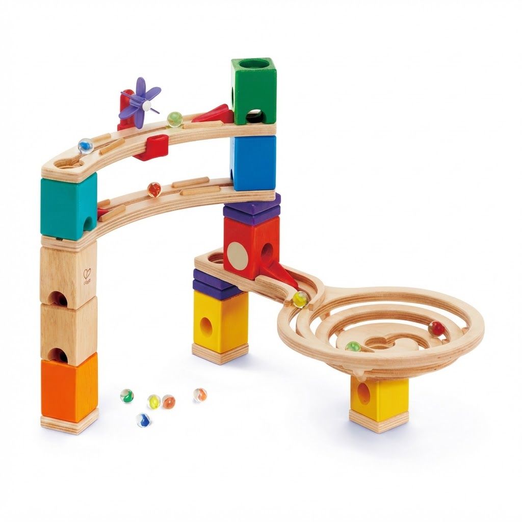 Hape E6021 Quadrilla Race to the Finish Wooden Marble Run - 58 Piece STEM Educational Set