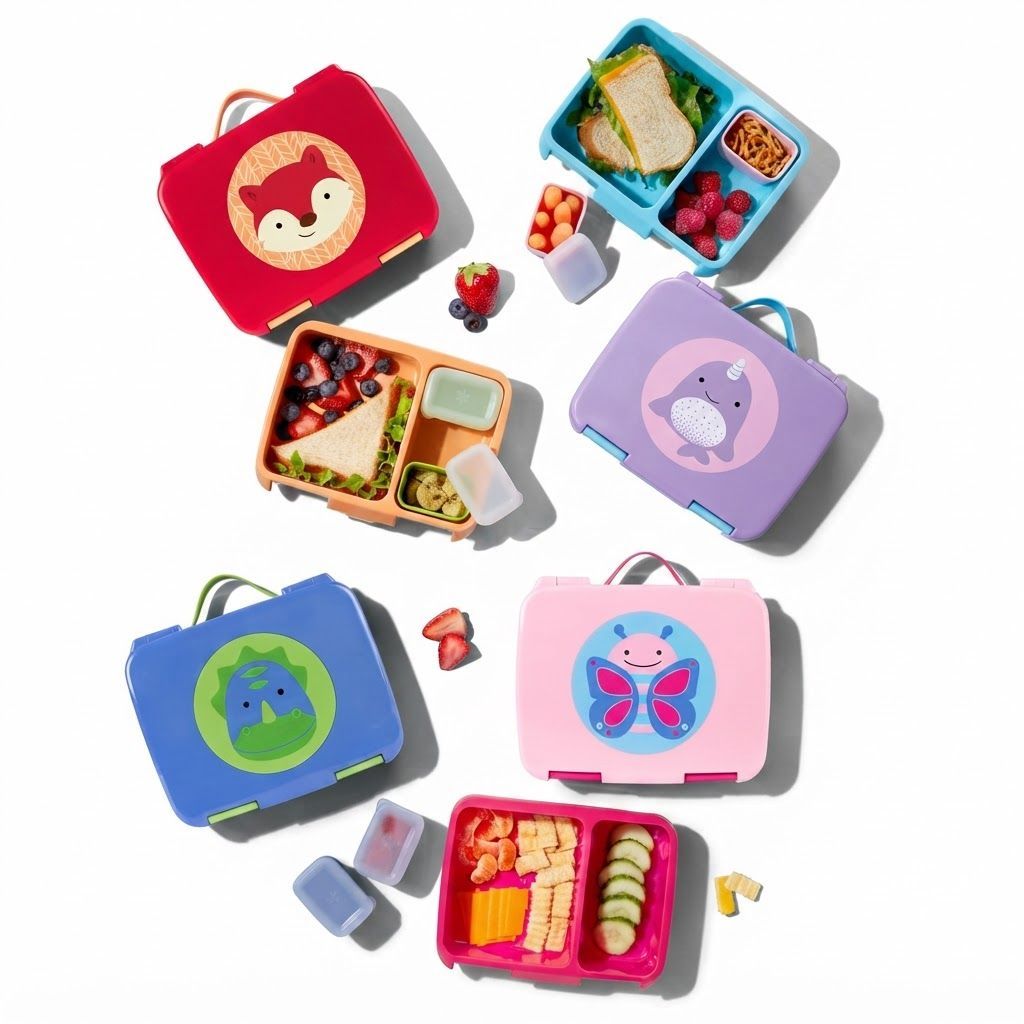 علبة غداء Skip Hop Zoo Bento بتصميم الفراشة +3 سنوات، إغلاق محكم يساعد على منع الانسكاب، مقبض حمل مرن، آمنة للغسل في غسالة الصحون - متعدد الألوان