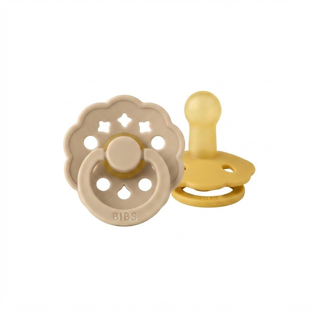 BIBS Boheme Latex Pacifier Size 2 6+ Months 2 Pack, Comforting And Stimulating, Natural Rubber Nipple, Lightweight Shield Design - Vanilla/Peach