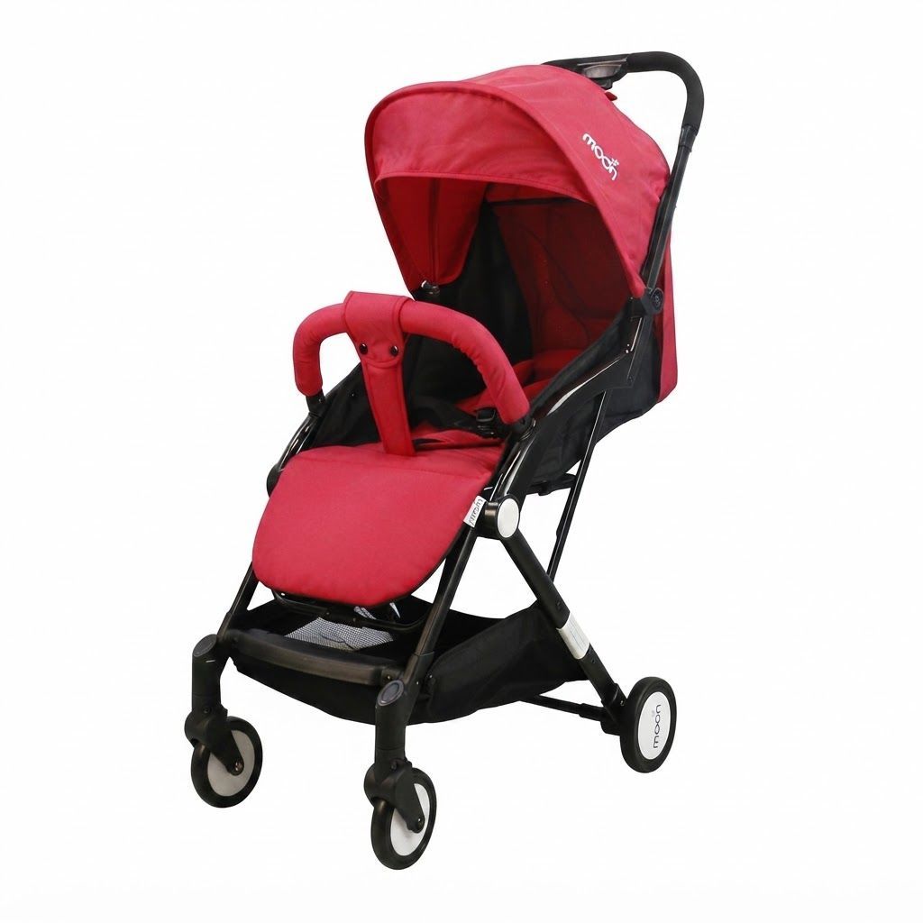 The Moon Brand Ritzi TravelLite Compact Stroller - Fire Red, Lightweight Cabin-Approved Pram 18 kg, Birth to 3 Years, 5-Point Harness, One-Hand Compact Fold