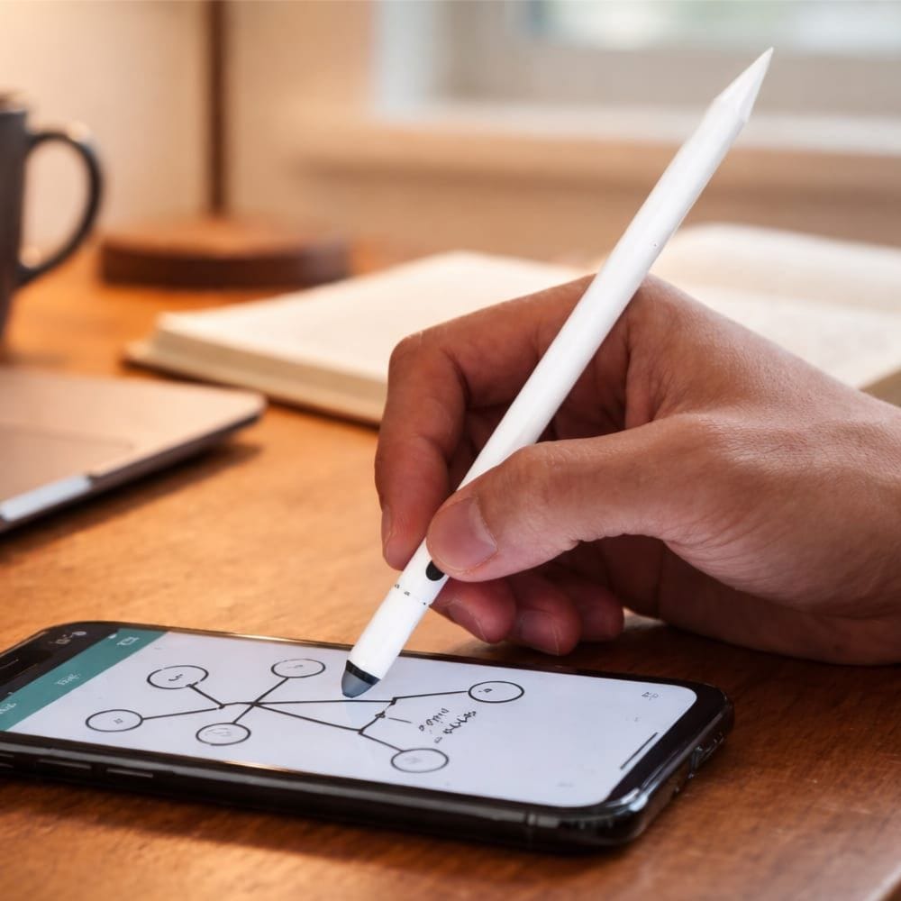 HOCO DGA14 Universal Dual-Tip Capacitive Stylus Pen with Digital Display, Palm Rejection, Tilt Sensitivity - White